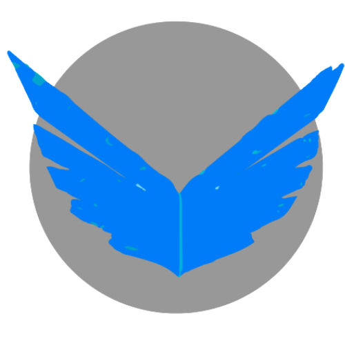 Cerulean Wings LLC company logo depicting a set of cerulean wings on a gray circle background.